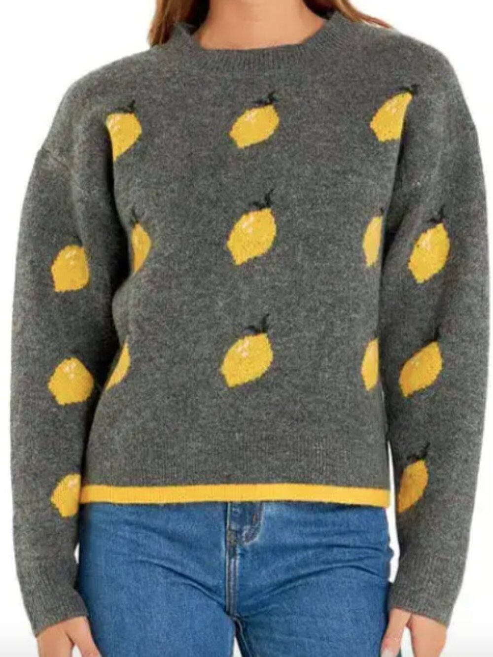 English Factory Lemon Crew Neck Knit Charcoal Sweater size M NWT